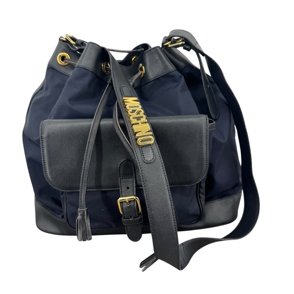 MOSCHINO Handbags - Moschino Vintage Bucket Redwall Nylon Navy Blue Shoulder Bag Crossbody